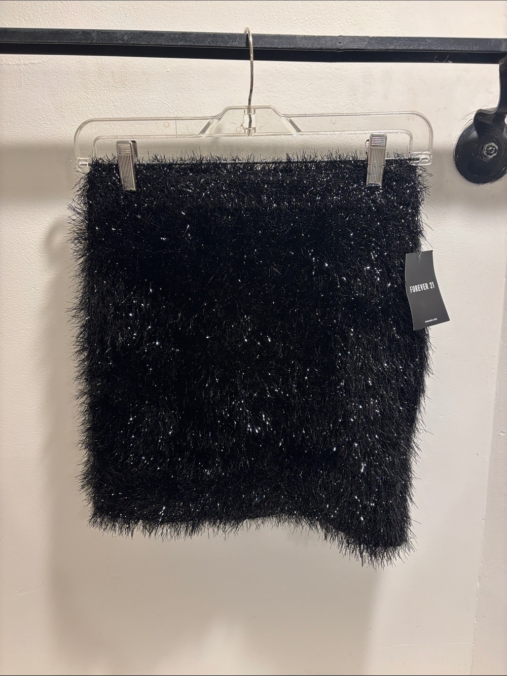 Forever 21 Black Sparkle Fuzzy Mini Skirt
